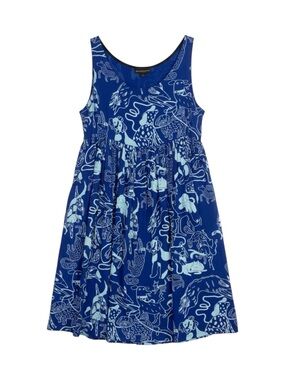 Nooworks Dog Print Dress Dress Women's Small Blue Rayon Sleeveless Pocket